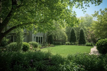Obraz premium Beautiful garden filled with lush greenery and vibrant plants