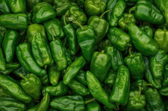 Raw green peppers arranged in a repeating pattern. Fresh vegetable texture for food and health themes.