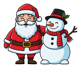 Happy Santa Claus and a Snowman for Christmas