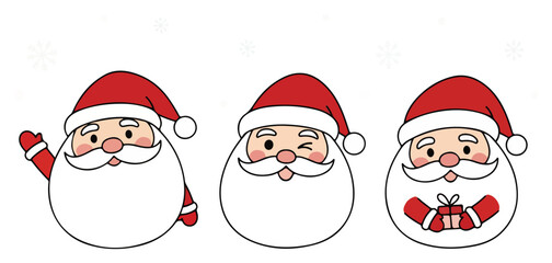 Cute Kawaii Santa Claus Head Icons for Christmas