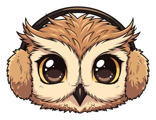 Cute Owl Head with Headphones colorful cartoon vector