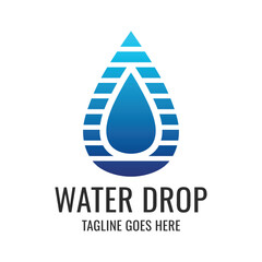 Stylized water drop with blue gradient and geometric segments | Abstract drop logo design | Creative water droplet gradient logo | Aqua blue water concept |  New style graphic of blue water