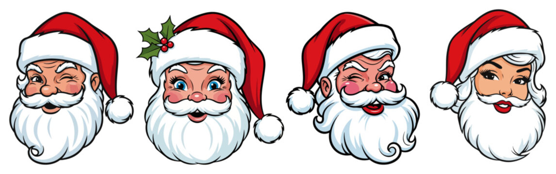 Cartoon Santa Claus and Mrs Claus Christmas Heads colorful cartoon vector