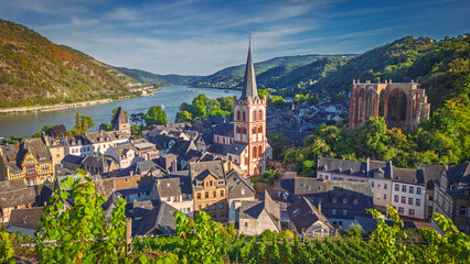 Bacharach on the Rhine (Bacharach am Rhein) in Rhineland-Palatinate in grape harvest time, Germany.