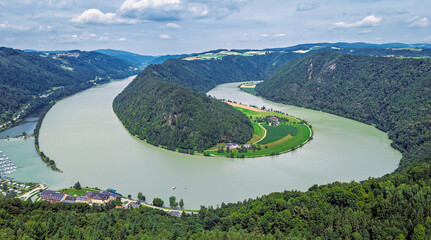 Famous Schlögener Danube Loop or Danube Bend (Schlögener Schlinge) in Upper Austria, Austria