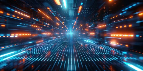 Fototapeta premium Abstract Futuristic Background Blue Orange Lights Motion Blur Glowing Digital concept