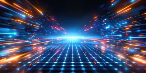 Naklejka premium Abstract Futuristic Background Blue Orange Lights Motion Blur Glowing Digital concept