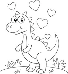 Coloring book for kids, cartoon dinosaur, and heart illustration