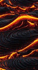 Stunning molten lava flow with vibrant orange and black textures creating a dynamic, powerful natural spectacle perfect for fiery backgrounds