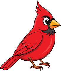 Cartoon northern cardinal bird with bright red plumage