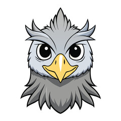 Cartoon owl face with large eyes and yellow beak