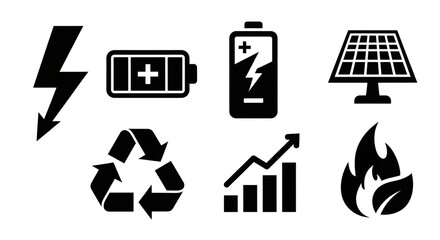 Dynamic icons representing energy, power, sustainability, and growth for modern business and environmental concepts