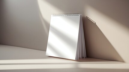 A photo of a sleek blank calendar with a smooth white surface and no text or numbers, wall-mounted on a neutral colored background, photographed with sharp clarity and precise focus.