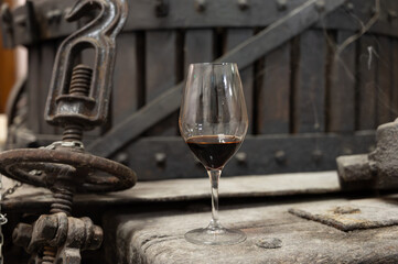 Tasting of Banyuls AOC aged natural sweet grand cru Banyuls fortified dessert wine from old vines...