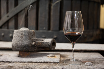 Tasting of Banyuls AOC aged natural sweet grand cru Banyuls fortified dessert wine from old vines...