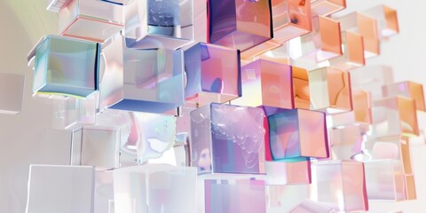 Transparent Cubes Squares Peach Violet Background 3D Render Geometric Abstract