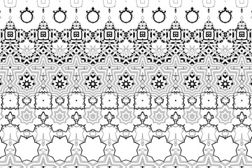 Black and white vector seamless floral pattern with vintage swirl flowers and butterflies for textile fabric design illustration