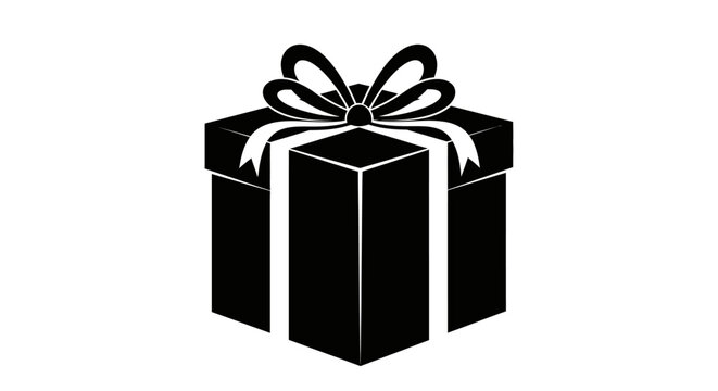A visually striking black and white illustration of a beautifully wrapped gift box adorned with a festive ribbon and bow, perfect for conveying messages of celebration and surprise.