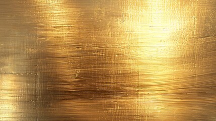 A close up of a textured golden surface with horizontal brush strokes and light reflections
