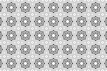 The vintage black and white seamless pattern has a floral ornament design with lace texture for fabric decoration