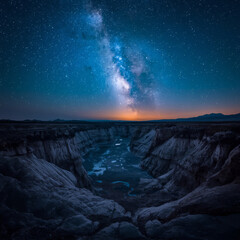 Canyon Landscape at Night with Milky Way