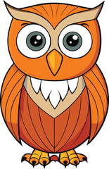 Cute cartoon orange owl with big eyes and feathered wings
