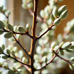Brown Branches with Green Buds Close-up
