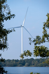windmill, sustainable energy, lake