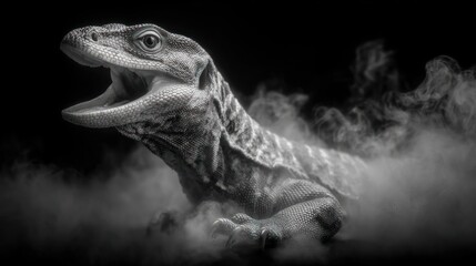 Lizard open mouth black and white