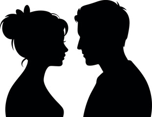 Silhouette of a couple looking at each other in love