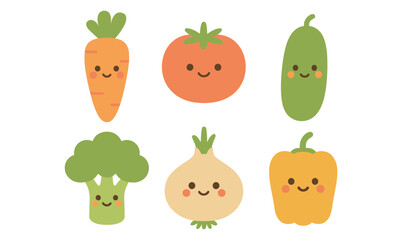 Fototapeta premium Adorable smiling vegetables in simple cartoon style for kids