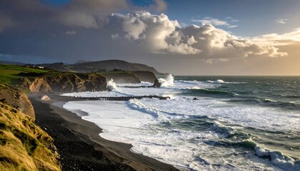 Dramatic coastal scene at sunset