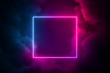 Glowing Neon Square with Gradient Light on Dark Cloudy Background