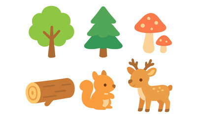 Fototapeta premium Cute forest animals and nature elements in flat design