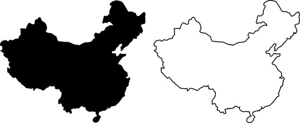 China map vector illustration black and white outline for infographic and design element