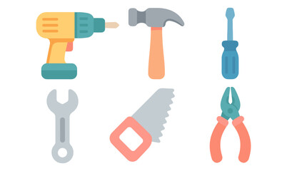 Fototapeta premium Colorful flat style hand tools collection for diy and construction projects