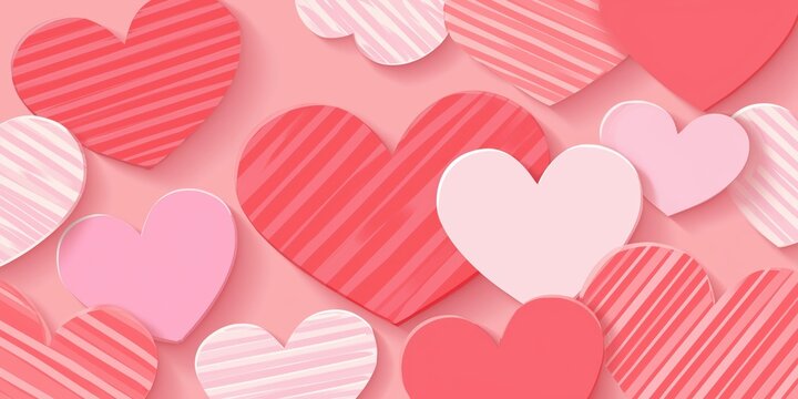 pink striped heart background vector presentation design template, pink heart pattern background vector presentation design illustration cartoon cute style Generative AI