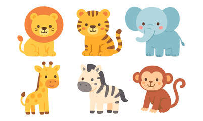Naklejka premium Cute cartoon safari animals for kids' design projects