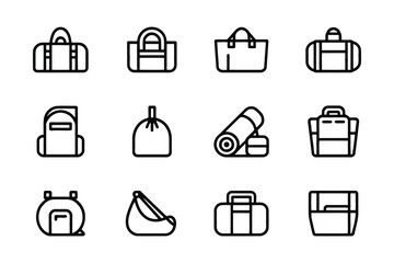 Variety of travel bags and luggage icons minimalist design flat vector illustration