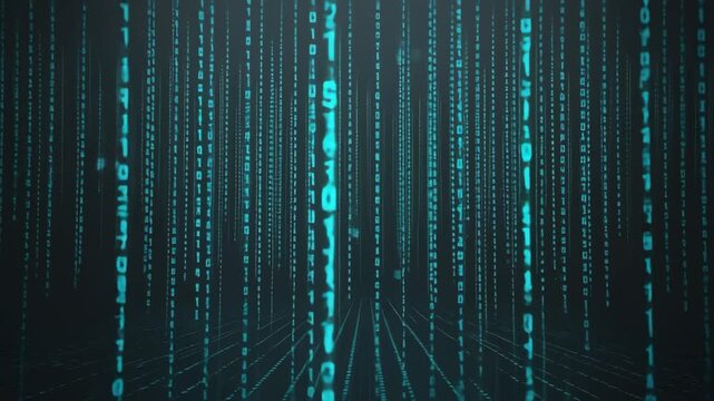 Digital code rain - Intense, futuristic - Streams of code falling - Dark cyber matrix space