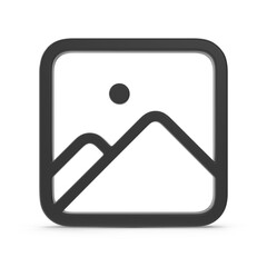 Icon of a square with rounded corners depicting a picture with mountains and sun