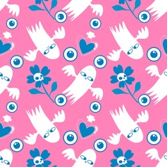 Halloween ghost seamless cute cartoon pattern for wrapping paper and fabrics and kids clothes print and packaging