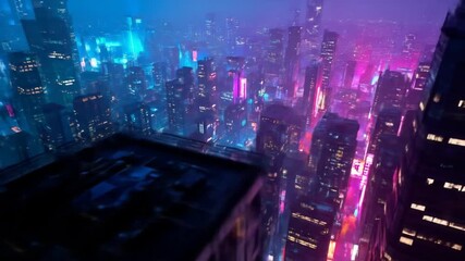 A futuristic cityscape at night, illuminated by vibrant neon lights. - Powered by Adobe