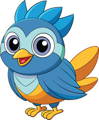 Adorable cartoon blue bird with big eyes and orange belly