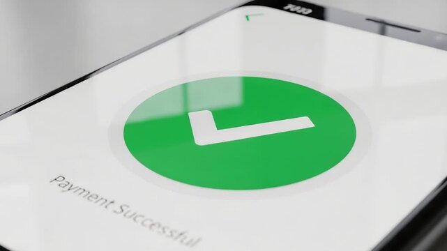 Online payment confirmation displayed on smartphone screen, reflecting successful transaction. Online payment on mobile device provides a confirmation of successful transaction,
