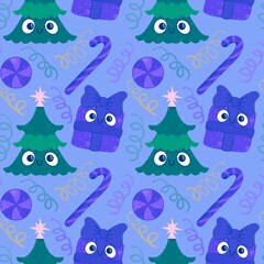 Christmas tree seamless winter pattern for wrapping paper and fabrics and kids and new year party