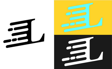 Letter L logo with speed lines in different color schemes.