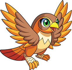 Adorable cartoon owl with big green eyes flying