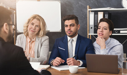 Science commission conducting interview for university student, listening for matriculant, copy space