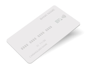 Realistic credit card mockup with chip and contactless payment symbol, blank debit card template with shadow for banking, finance, payment and business design vector illustration